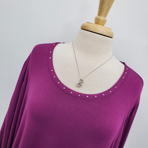 Catherines AnyWear Womens 2X Tunic Top Scoop Neck Long Sleeve Studded Purple - Picture 6 of 16